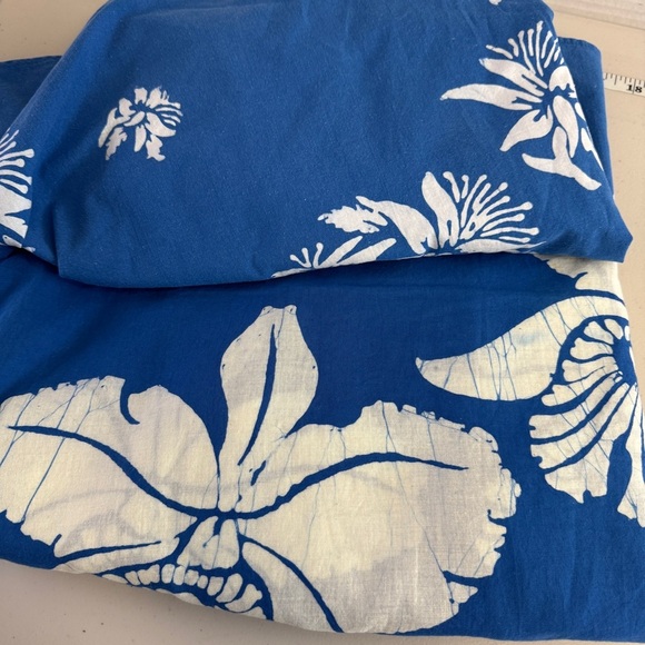 Design Batik Blue White Floral Print Hawaiian One Shoulder Midi Dress No Size - Picture 11 of 14